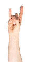 Male hand showing heavy metal rock-n-roll sign