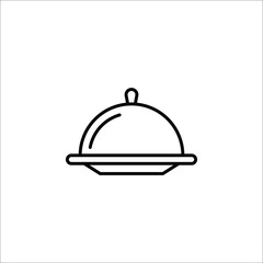 Restaurant Platter icon. Covered food tray on a hand of hotel room service vector icon on white background