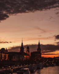 Fototapeta premium Dresden at sunset. View of Old Town architecture with Elbe river bank in Dresden, Saxony, Germany