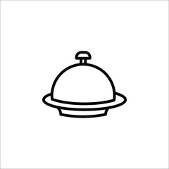 Restaurant Platter icon. Covered food tray on a hand of hotel room service vector icon on white background