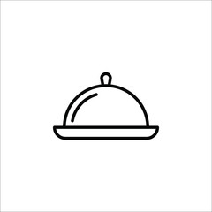 Restaurant Platter icon. Covered food tray on a hand of hotel room service vector icon on white background
