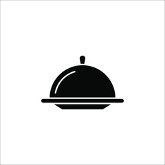 Restaurant Platter icon. Covered food tray on a hand of hotel room service vector icon on white background