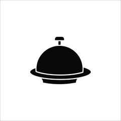 Restaurant Platter icon. Covered food tray on a hand of hotel room service vector icon on white background