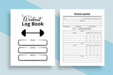 Workout log book KDP interior. Gym workout tracker notebook interior. KDP interior journal template. Daily exercise tracker Log book KDP interior. Workout journal template design.