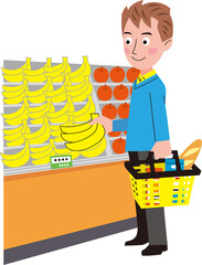 一人の男性がお店でお買い物をしています。