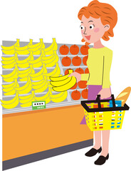 一人の女性が店でお買い物をしています。