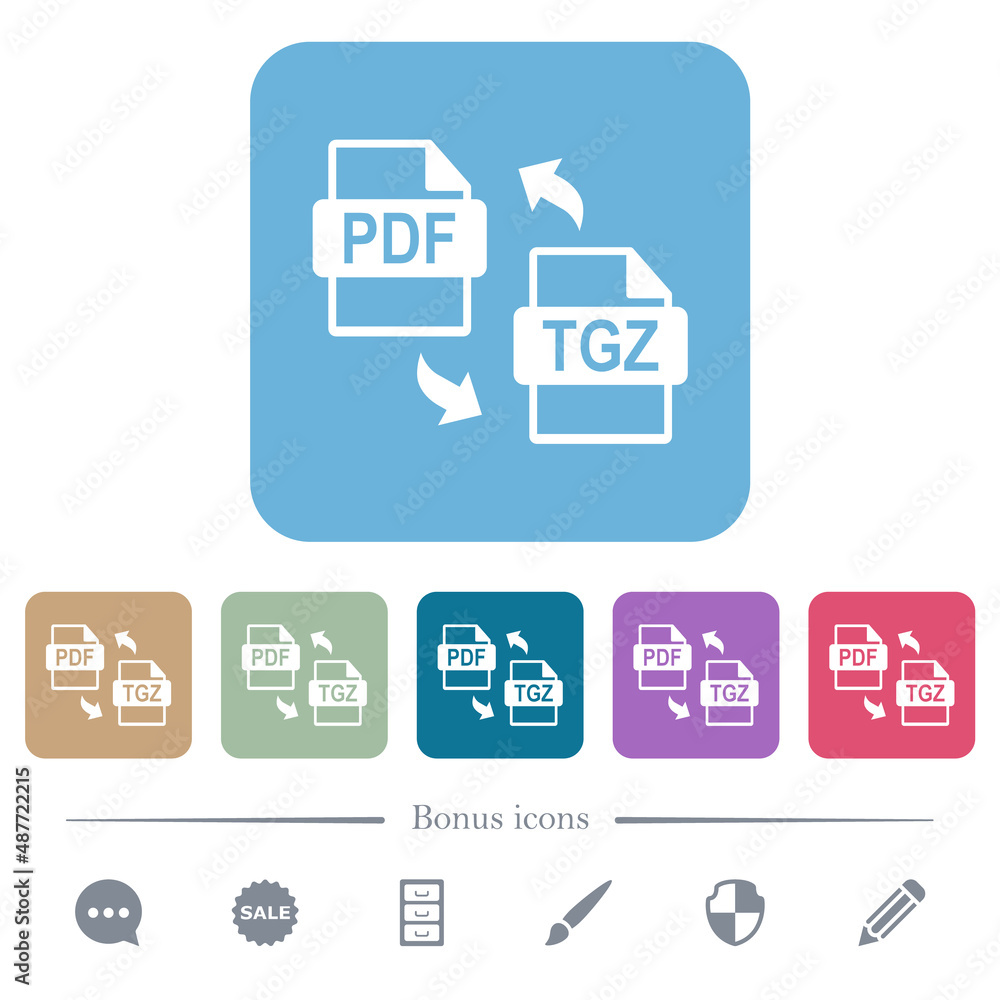 Poster pdf tgz file compression flat icons on color rounded square backgrounds