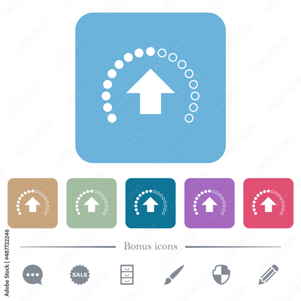 Poster Upload in progress flat icons on color rounded square backgrounds