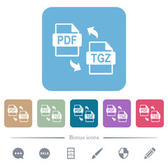 PDF TGZ file compression flat icons on color rounded square backgrounds