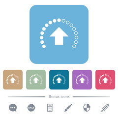 Upload in progress flat icons on color rounded square backgrounds