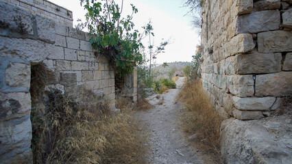 Scenic old ruins of deserted Lifta village near Jerusalem, Israel. High quality photo