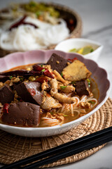 khanom jeen Nam ngiao (Nam ngiao Rice Noodle  Northern Thai cuisine)