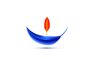 colored feathers in the form of an oil lamp with fire or a boat with a sai