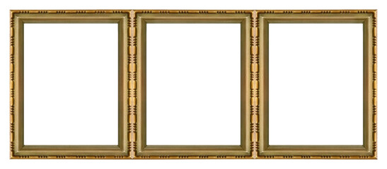 Golden frame for paintings, mirrors or photo isolated on white background