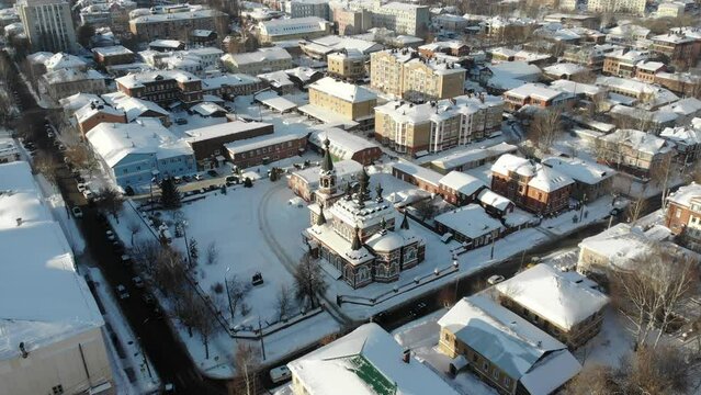 Aerial view of the church in winter (Kirov, Russia)