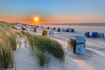Sunset at the beach on Juist, East Frisian Islands, Germany.