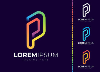 Letter p logo design template. Creative modern trendy p typography and colorful gradient.