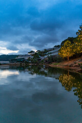 An Son Ho lake in sunset, Da Lat, Viet Nam. Beautiful landscape with clouds and misty. Panorama