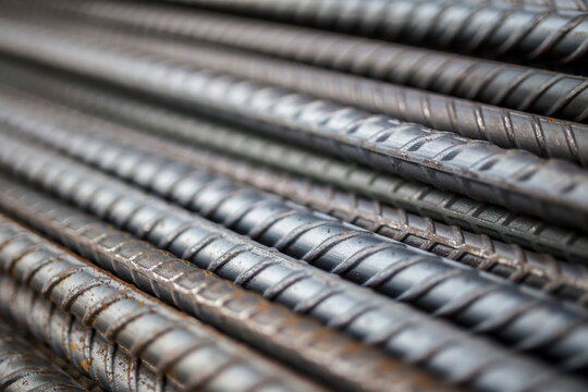 Stack of steel bar texture in construction site