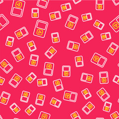 Line Music player icon isolated seamless pattern on red background. Portable music device. Vector