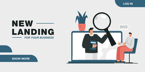 Man having video call with psychologist. Patient talking about problems flat vector illustration. Support service, help, counseling concept for banner, website design or landing web page