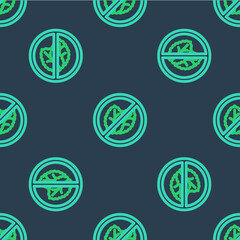 Line No tobacco leaf icon isolated seamless pattern on blue background. Tobacco leaves. Vector