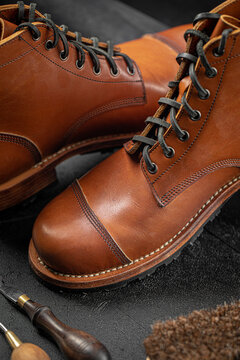 Handcrafted men's brown leather boots 