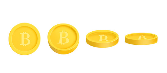 Bitcoin cryptocurrency 3d coins. Digital money, currency payment, mining, finance concept. Vector illustration in Trendy Realistic render style isolated on white background.