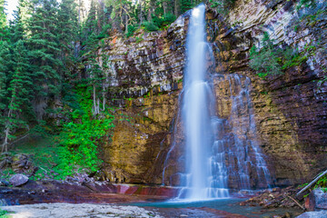 A beautiful view of Virginia falls in Glacier National Park, Montana