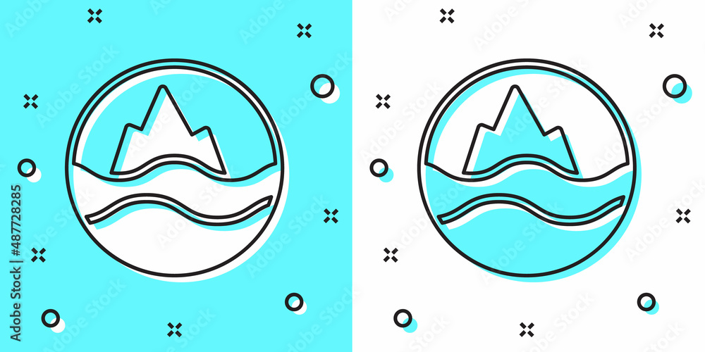 Poster black line sea and waves icon isolated on green and white background. random dynamic shapes. vector