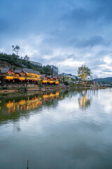Fototapeta premium An Son Ho lake in sunset, Da Lat, Viet Nam. Beautiful landscape with clouds and misty. Panorama