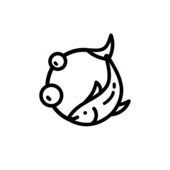 Fish oil icon isolated on white background. Vitamin omega 3 template. Drops and fish silhouette.