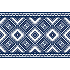 Indigo Blue Geometric ethnic oriental pattern traditional Design for background,carpet,wallpaper,clothing,wrapping,Batik,fabric, illustration embroidery style - 487729243