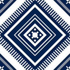 Indigo Blue Scarf or Shawl Geometric ethnic oriental pattern traditional Design for background,carpet,wallpaper,clothing,wrapping,Batik,fabric, illustration embroidery style - 487729246