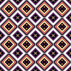 Colorful Geometric ethnic oriental pattern traditional Design for background,carpet,wallpaper,clothing,wrapping,Batik,fabric, illustration embroidery style - 487729253