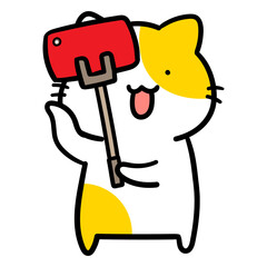 自撮りするかわいいねこのキャラクターの手書き風イラスト
