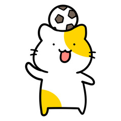 サッカー選手なかわいいねこのキャラクターの手書き風イラスト