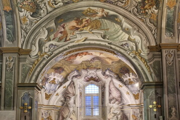 Frescoes in San Giovanni Battista basilic, dome of Monza, Lombardy, Italy.