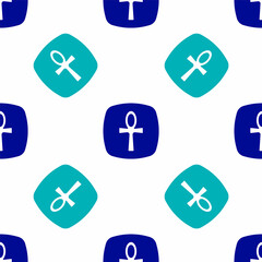 Blue Cross ankh icon isolated seamless pattern on white background. Egyptian word for life or symbol of immortality. Vector