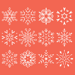 Naklejka na ściany i meble Snowflakes icon collection. Graphic modern pink and white ornament
