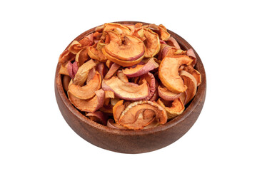 Dried apples in a bowl on white background