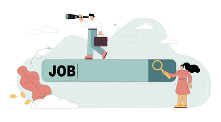 Search for a new job. The word work in the search bar. Finds a career opportunity. Looking for a job. People study the job market. Job change.
