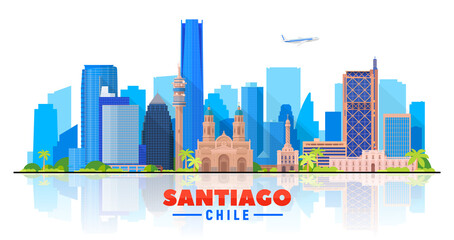 Santiago de Chile city skyline on a white background. Flat vector illustration. Business travel and tourism concept with modern buildings. Image for banner or website.
 - obrazy, fototapety, plakaty