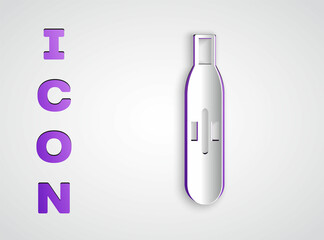 Paper cut Electronic cigarette icon isolated on grey background. Vape smoking tool. Vaporizer Device. Paper art style. Vector