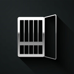 Silver Cigarette case icon isolated on black background. Tobacco sign. Smoking symbol. Long shadow style. Vector