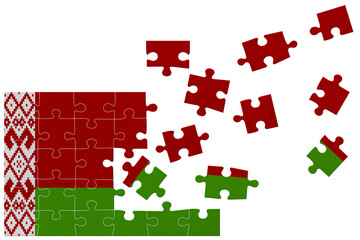 Broken puzzle- game background in colors of national flag. Belarus