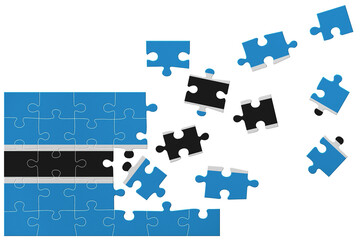 Broken puzzle- game background in colors of national flag. Botswana