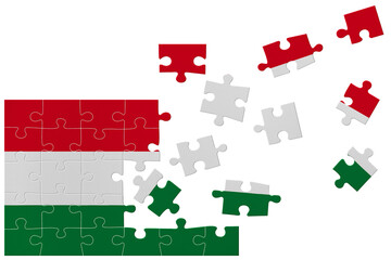 Naklejka premium Broken puzzle- game background in colors of national flag. Hungary