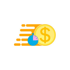 Quick and easy loan, fast money and credit . Gold coin, stopwatch and speed symbol. Vector illustration.