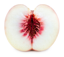 Slice of Peach fruit isolated on white background, Fresh White Peach on White With clipping path. 